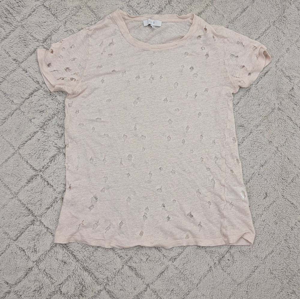 IRO Shirt Womens XS White Cream Clay Tee Distressed Slub Linen Urban Chic